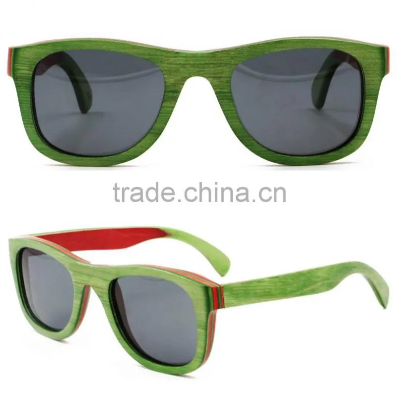 High quality Italy designer blue handmade custom skateboard wood sunglasses