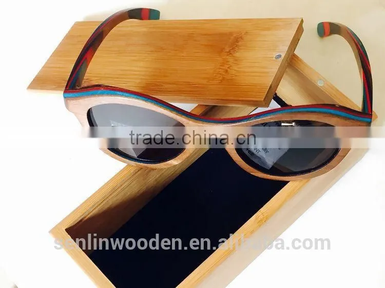 2015 OEM Colorful Lenses Wooden Bamboo Sunglasses, 100% Handmade Skateboard Sun Glasses