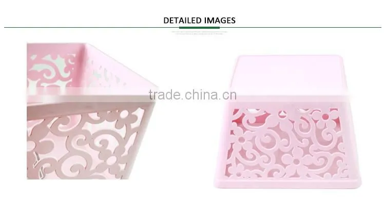 pretty desktop organizer,pink plasitc pp storage basket with hollow