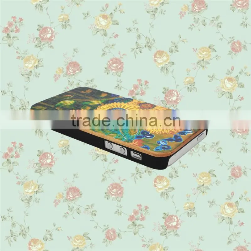 Color Painting Blossom Sun-flower PC and Wood Cell Case for IPhone 5 with press key