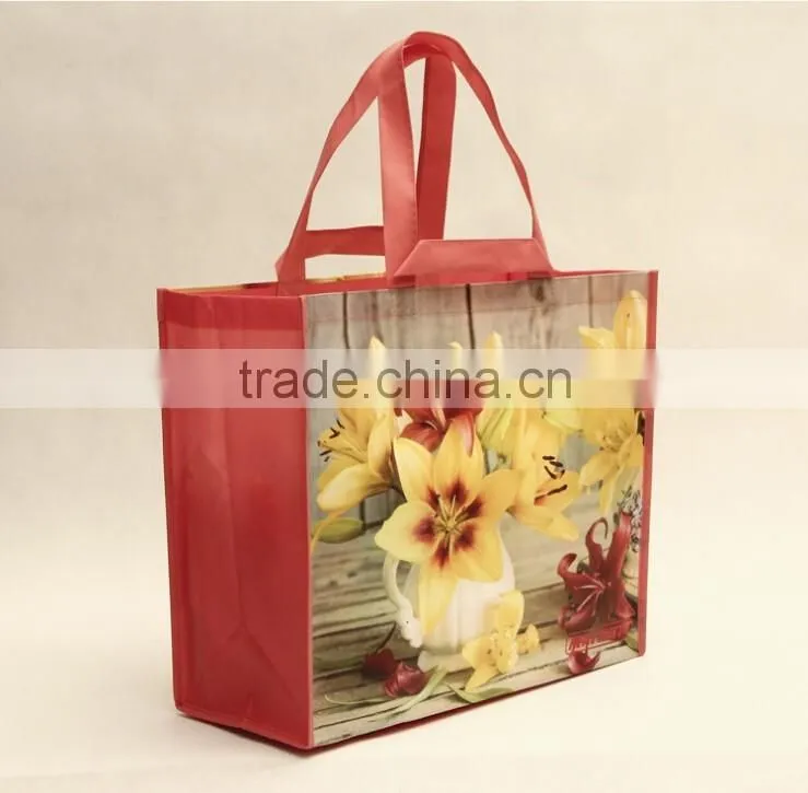 2015 hot sale recyclable bopp laminated tote pp woven shopping bag