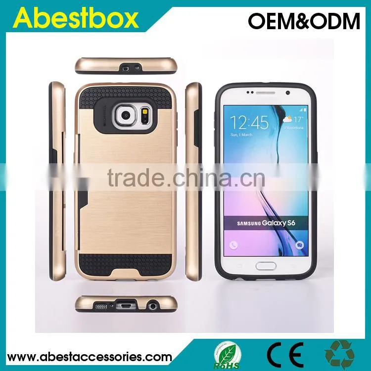 Brushed TPU+PC combo cover cases with card slot for Samsung Galaxy S6 G9200,Mobile phone hard case for S6