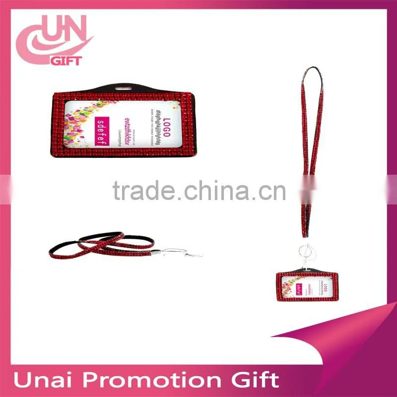 Fashion blinking light rhinestone lanyards with id badge holder