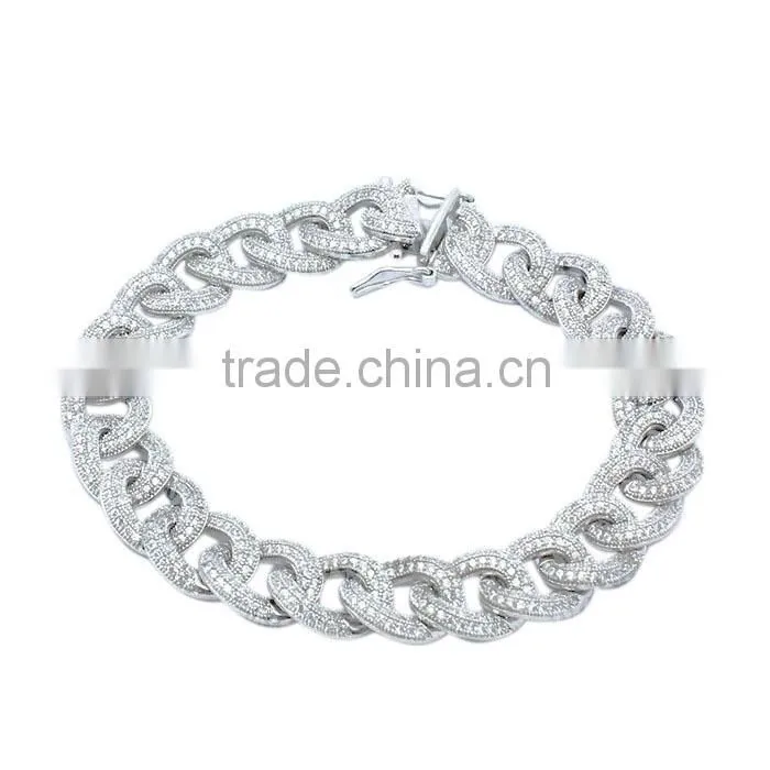 Factory direct sale micro pave setting 925 Silver Cuban Link Bracelet