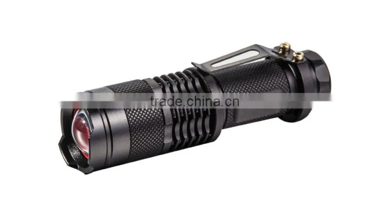 Portable black strong light torch mini size flat flashlight with clip for convenience carry