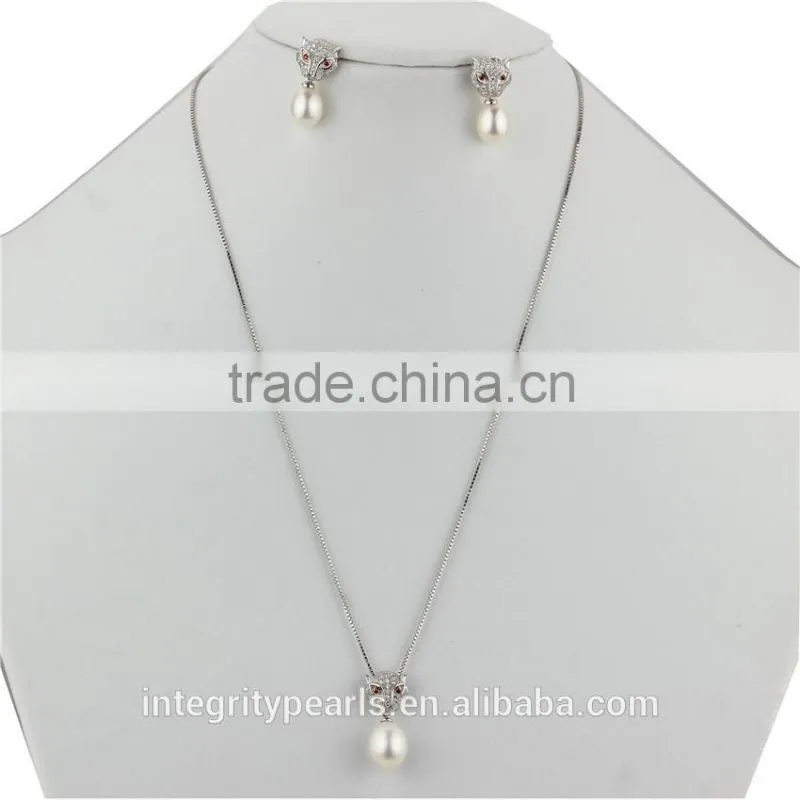 leopard animal shape Top Quality 925 Sterling Silver natural pearl Pendant and Earring Set