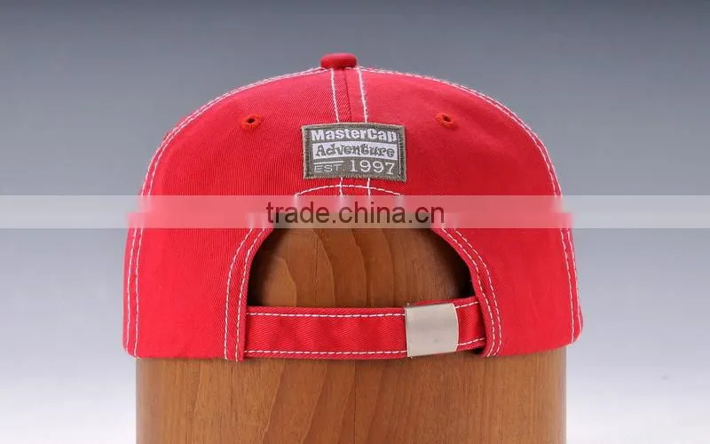 red cotton twill broken washed baseball cap with embroidery patch