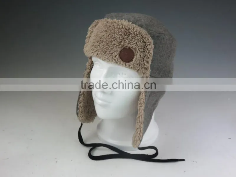 Fleece Winter Hat with Leather Patch