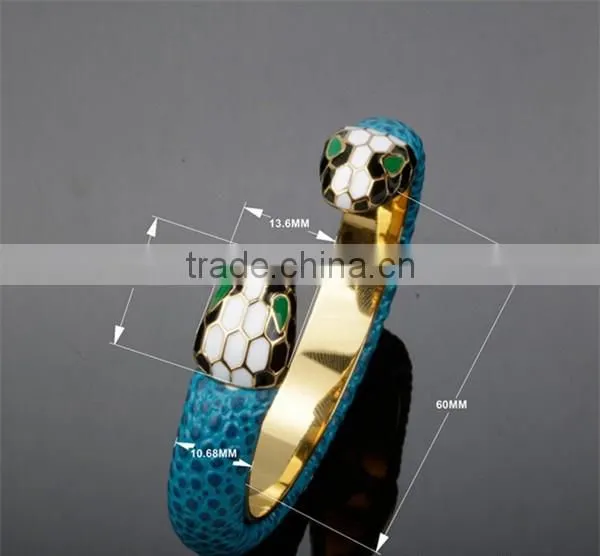 2016 Fashionable stainless steel gold plated snake bangle jewelry europe brand leather bracelet