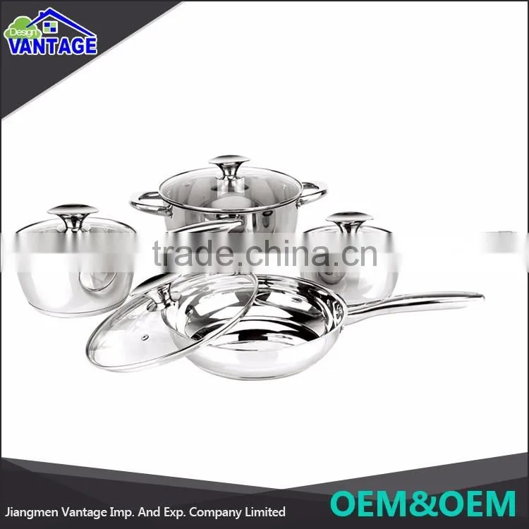 2016 hot sale stainless steel cooking pot and fry pan 8pcs kitchen cookware