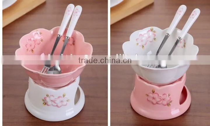 CY160 Chocolate Fountain High Temperature Resistant Ceramic Chocolate Waterfall Mini Fondue Fountain Pink Bakeware Gift Set