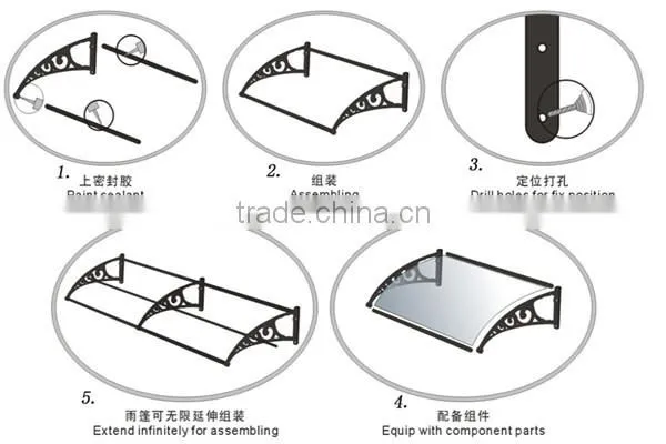 DIY awning extension polycarbonate door canopy with plastic brackets