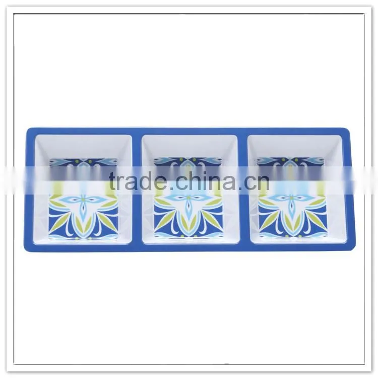 Elegant design rectangle party 3 section chip and dip bowl