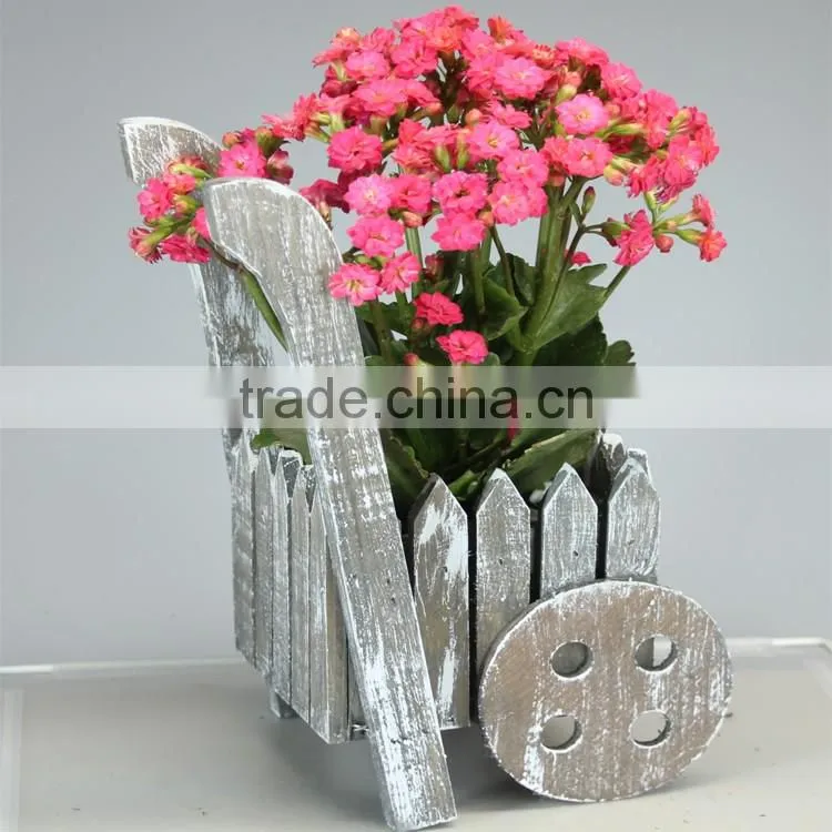 Wood Fence Cart Wheels Garden Planter Flowers Pots