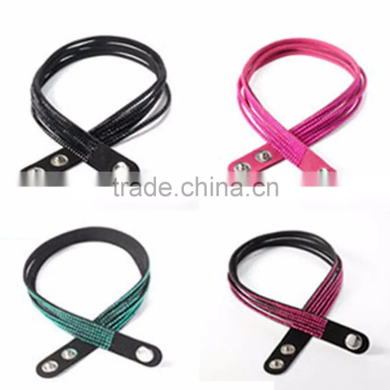PU Leather Bracelet with Zinc alloy locking part, Hot Sale Gift Leather with Crystal Gem Decoration