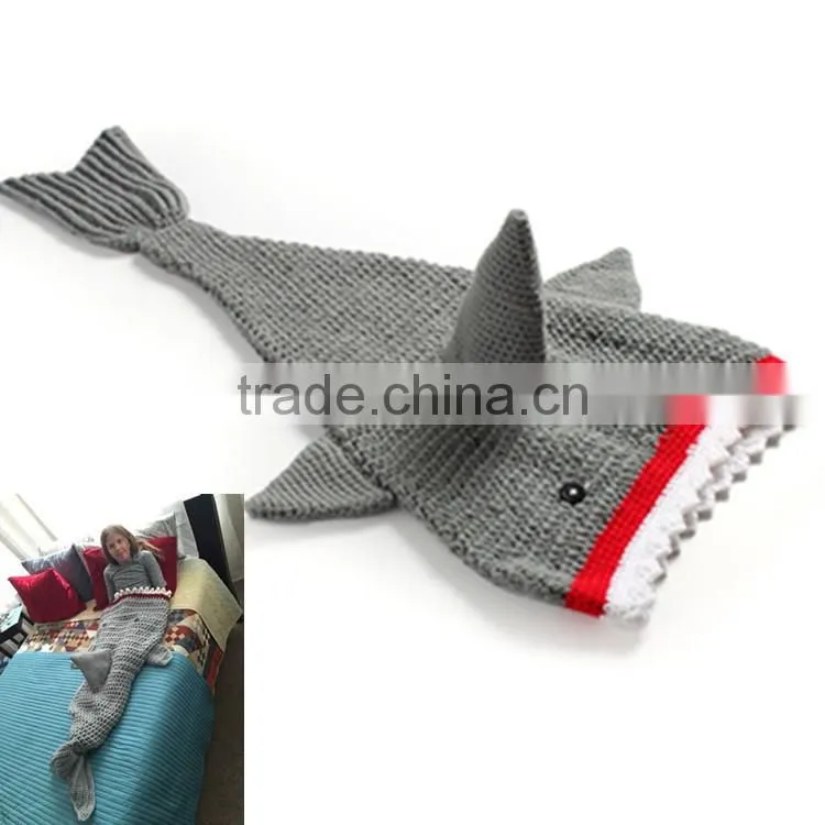 shark blanket for children hand made knitting 100% acrylic shark mermaid blanke