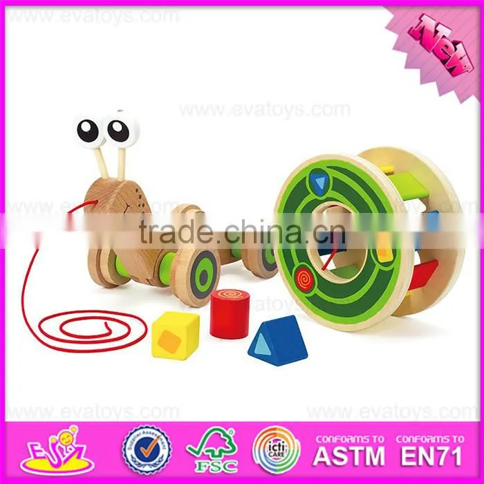 2016 hot sale baby wooden snail toy, most popular kids wooden snail toy W05B155