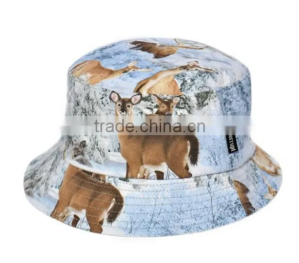 Flat Top Digital Printing Custom Bucket Cap / Bucket Cap With Woven Label