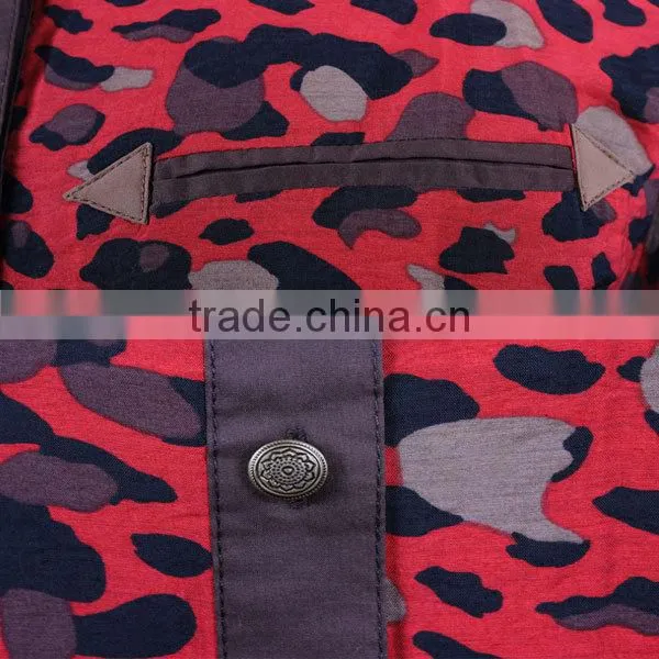 New arrival cotton poplin long sleeve red leopard printed shirts for ladies