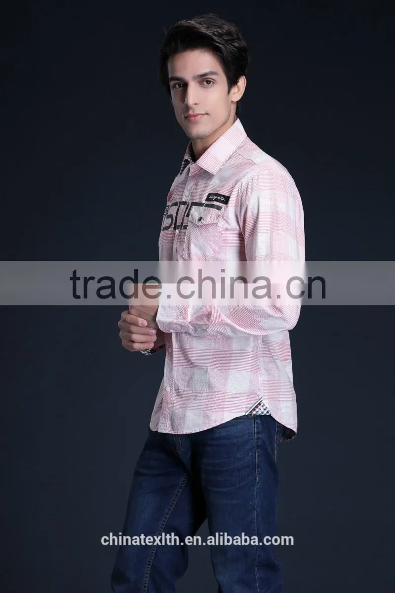Fashion Long Sleeve Casual Design High Quality 100%Cotton Check Men Shirt