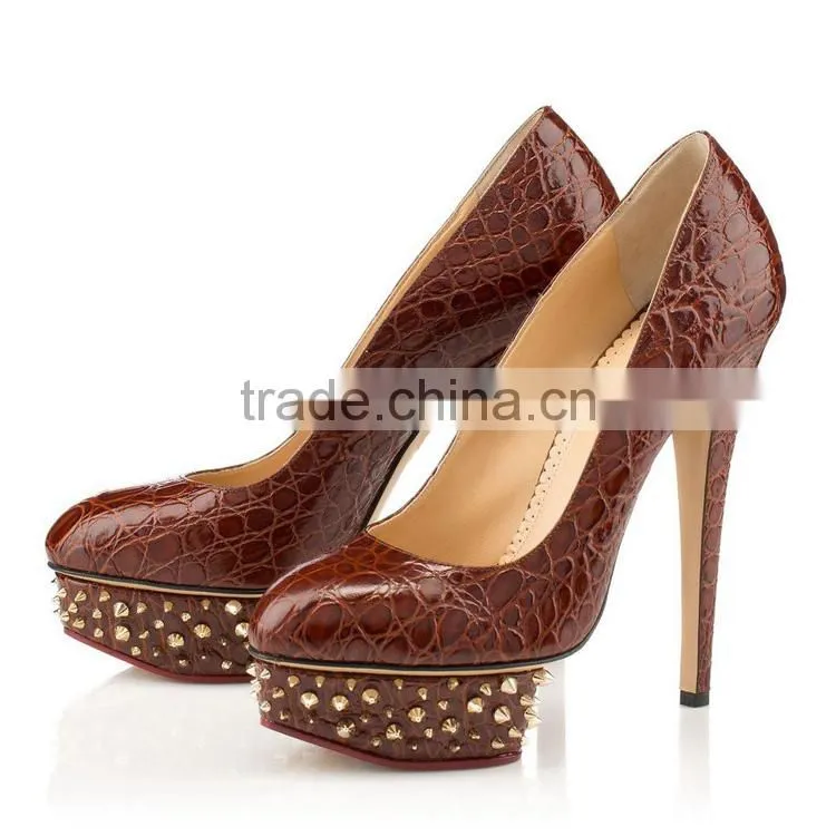 Wholesale china factory snake leather platform high heel women dress shoes
