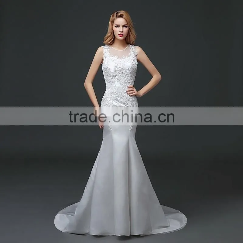 MGOO Hot Sale Customised Mermaid White Lace Wedding Dress Sleeveless Sexy Bridal Dress Underwear 100 Usd Dress