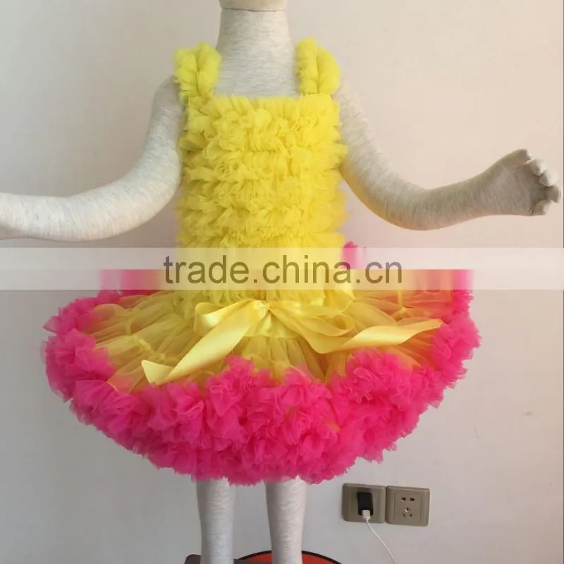 High Quality Toddler Girls Yellow Chiffon Ruffles Top With Tutu Pettiskirt Birthday Pettiskirt