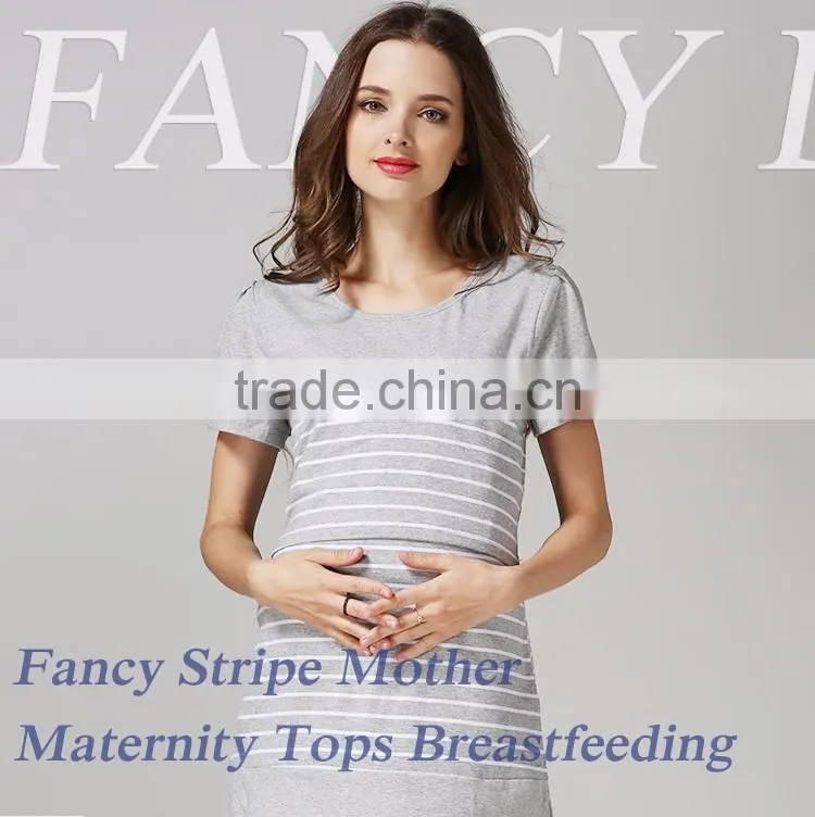 Pregnant woman shirts breastfeeding tops wholesale strips maternity T-shirts