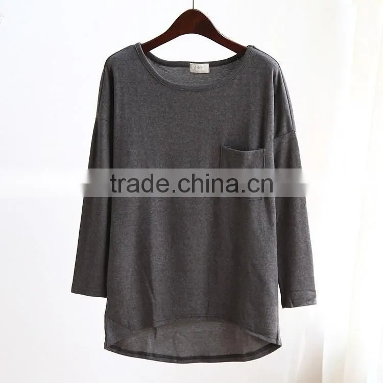 wholesale long sleeve casual women t-shirt with pocket