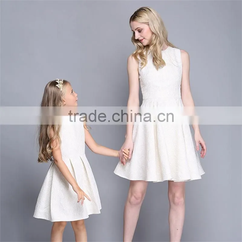 High-Grade Sleeveless Mother Daughter Matching Dress White Family Matching Clothing