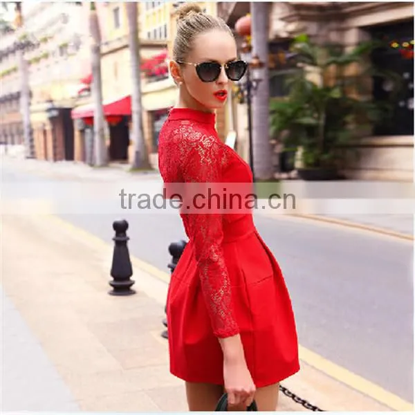 Latest Dress Designs For Ladies Dress 2014 New Women Fashion European Square Collar Lace Patchwork