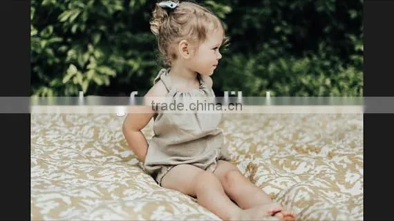 Beige Halter Girls Shorts Baby Clothes Romper Linen Baby Boutique Summer Outfit