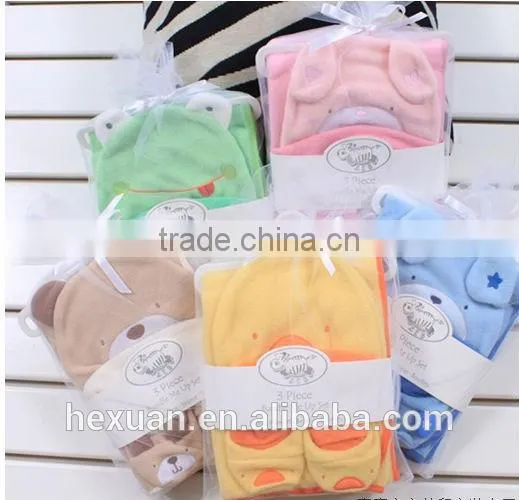 Mesh bag baby new winter animal hat and mitten set