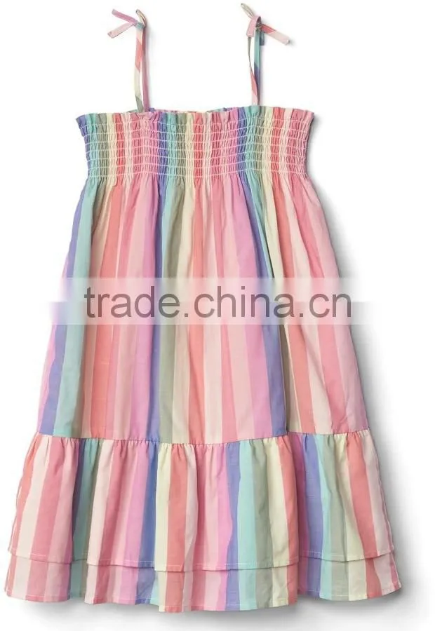Baby clothes 2017 smocked custom baby clothing Wholesale summer kids girl stripe tier smock dress