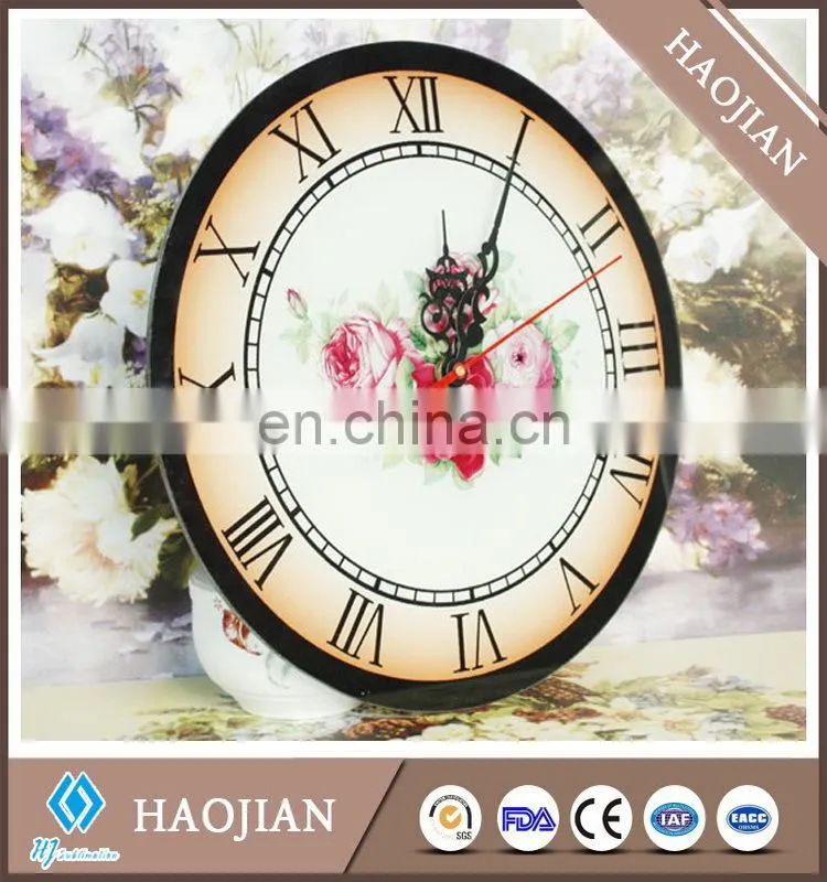 sublimation tempered smooth surface glass clock with hands and mechanism