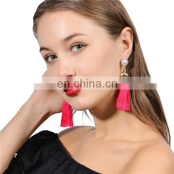 Handmade Fringe Thread Tassel Drop Earrings Charm Pearl Earrings