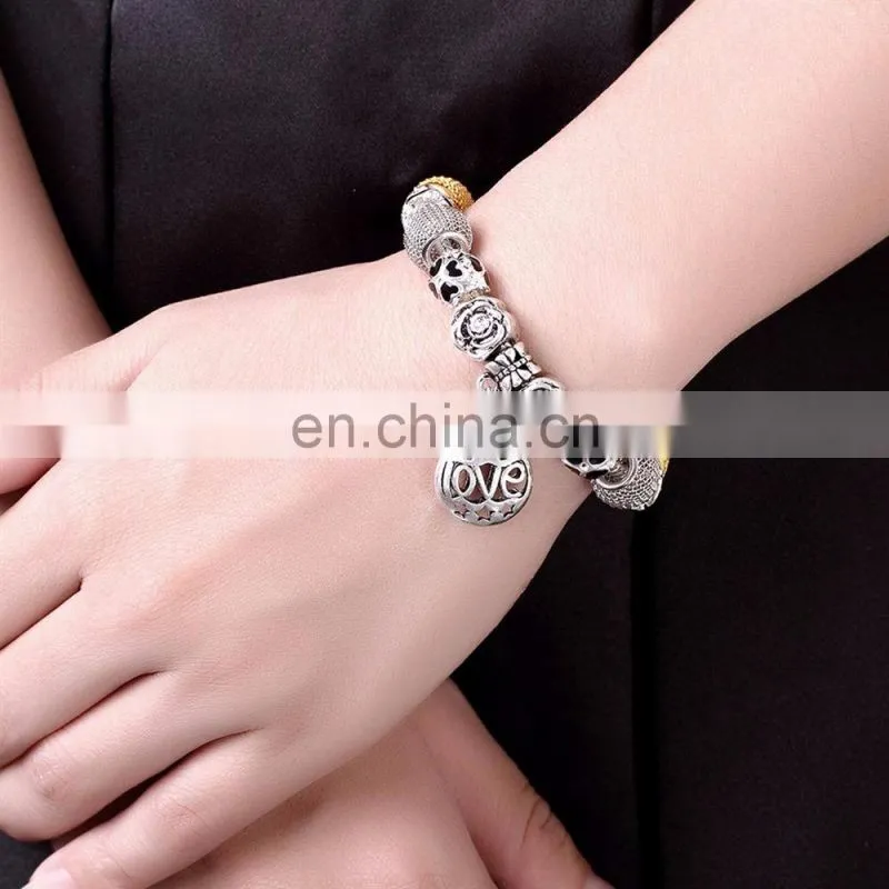 2017 New Silver Droplet Silver Bead Love Letter Bracelet Bangles