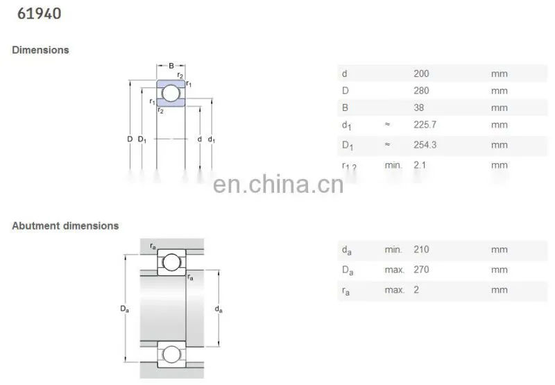 61940 Open Bearing 200*280*38mm Extra Large Ball Bearings 61940 2RS ZZ