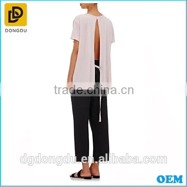 2016 Custom Wholesale Hot Sale Open-back Design Lady Cheap Casual T shirt
