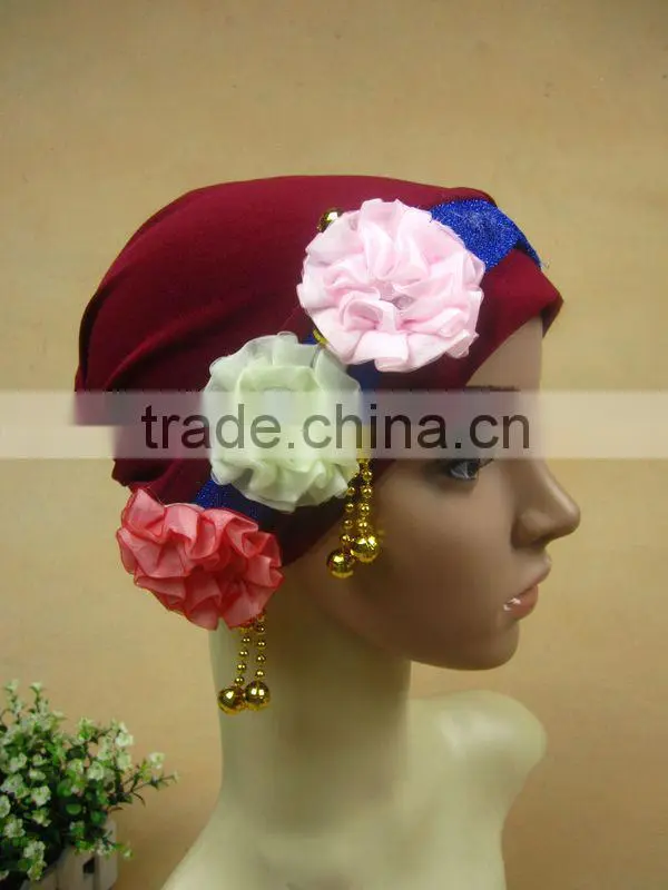 A521 fashion 3 flowers islamic hijab cap muslim hat