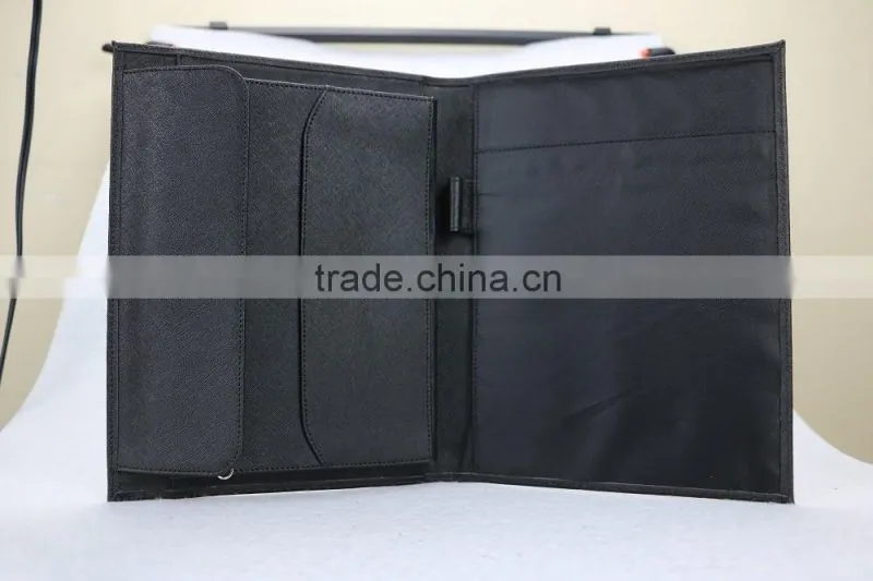Wholesale High Quality Custom Black Color Genuine Saffiano Leather Office File Bag Document Folder Notebook
