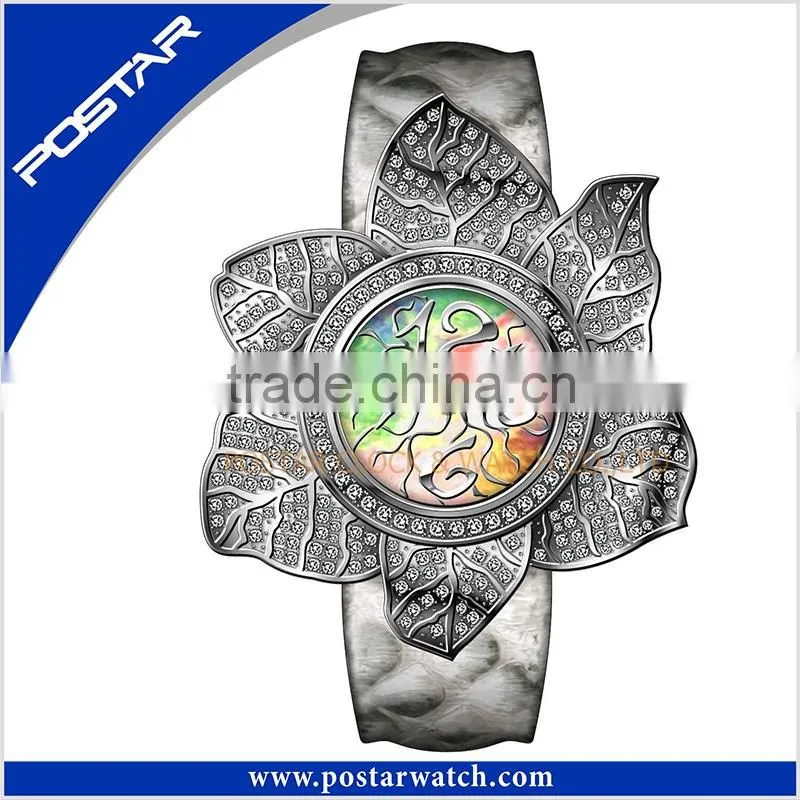 Fashion Ladies Women Flower Shape Rhinestone Jewelry Analog Quartz Wrist Watch