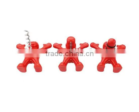 Creative Wine Accessories Red Men Bottle Opener, Corkscrew and Stopper