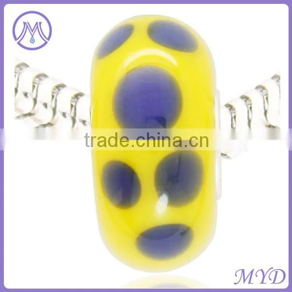 Yellow Blue Dots Fits Lampwork Glass Beads With silver core