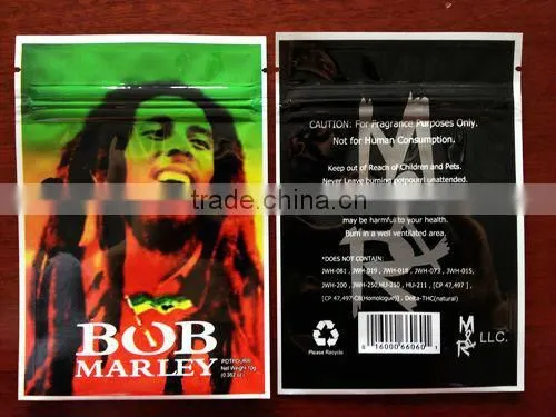 2g 3g 10g Bob marley herbal potpourri smoking bag blend with heat sealed/Aluminum foil bag