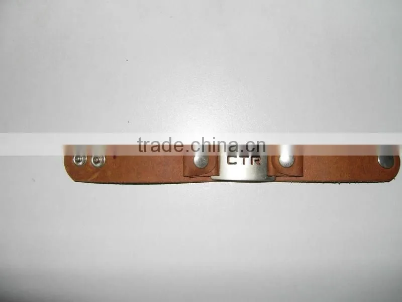 Genuine Leather Wrist Band with Metal Jewelry Accessories