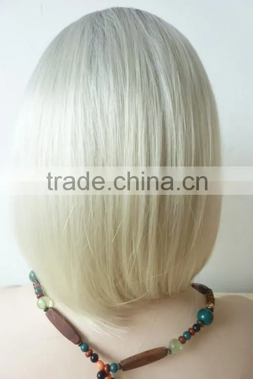 Most popular ombre grey Medium Straight lace front Synthetic bob Wig with fringe
