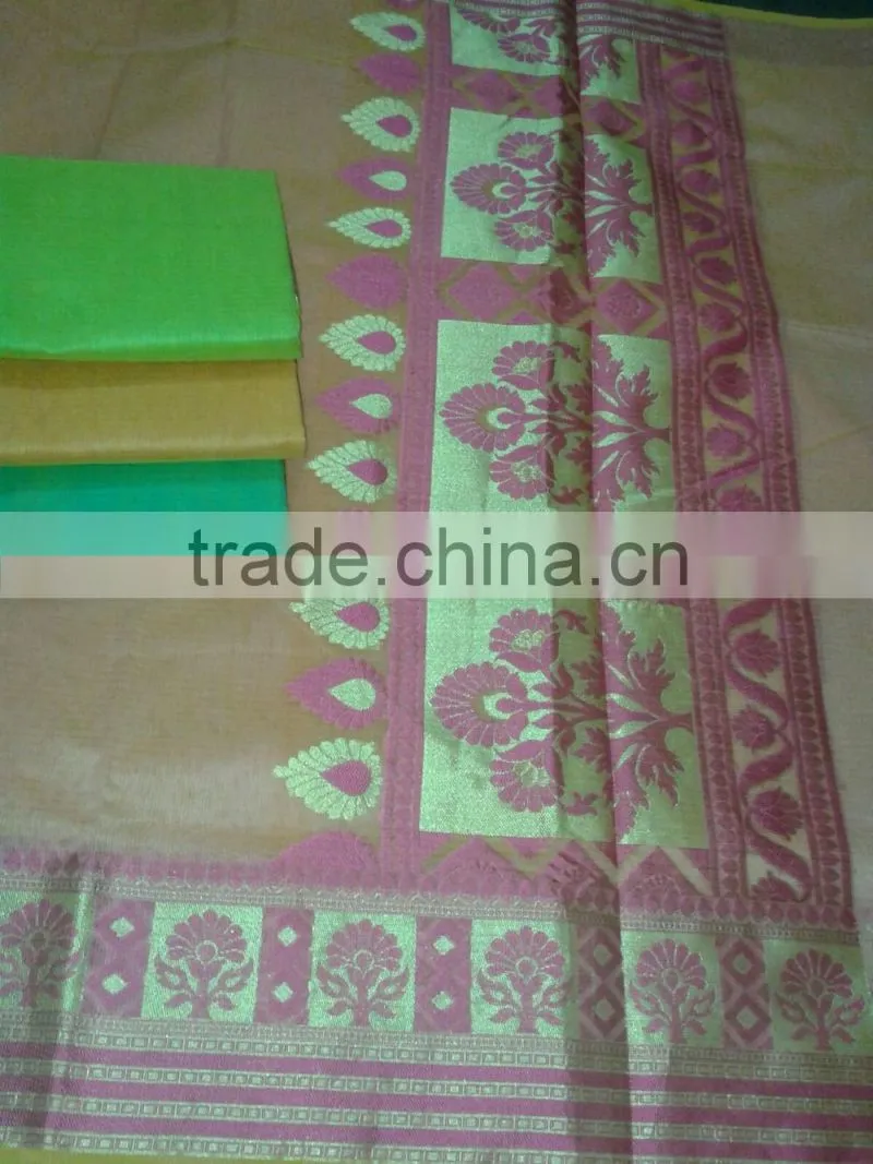 fancy plain saree with border and pallu