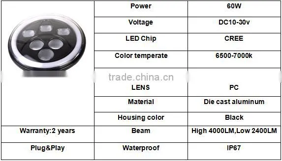 New arrival and Smart design round 7" 60W High/Low LED Headlight for Jeep Wrangler