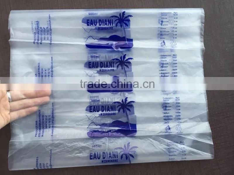 Gravure Printing Water Sachet Bags 500ml Plastic Film Roll/LDPE Mineral Plastic Water Bag/Heat Seal Liquid Beverage Plastic Bag